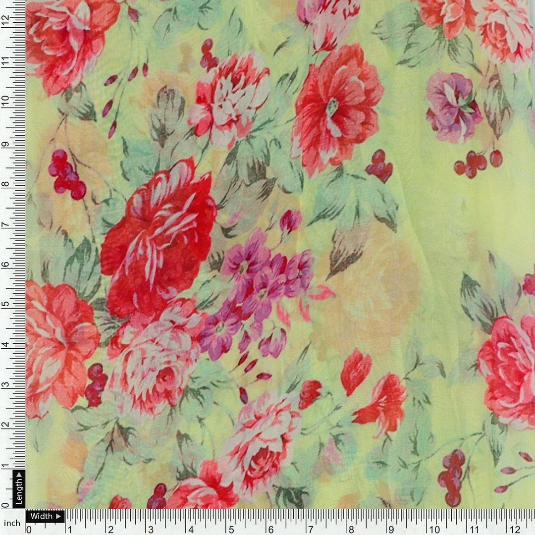 Light Green Floral Digital Printed Viscose Organza Fabric - FAB VOGUE Studio®