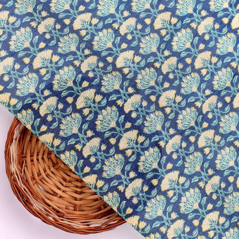 Blue Floral Ajrak Digital Printed Fabrics - FAB VOGUE Studio®