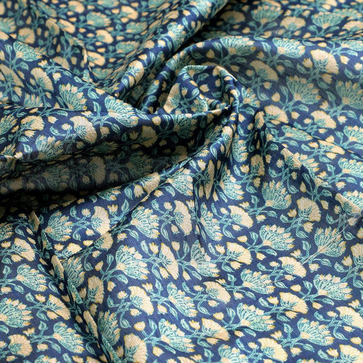 Blue Floral Ajrak Digital Printed Fabrics - FAB VOGUE Studio®