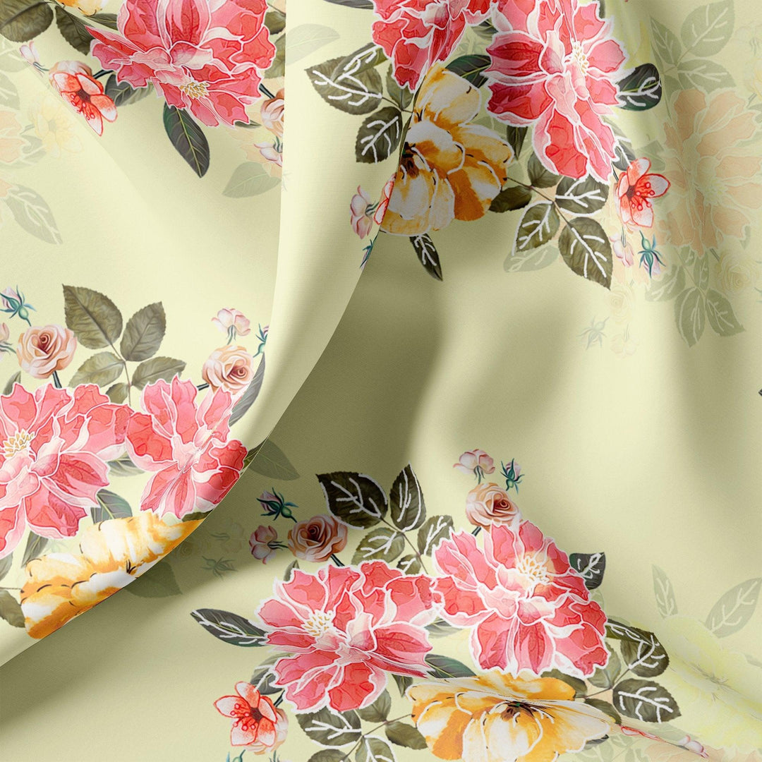 Colorful Floral Yellow Base Digital Printed Fabric - FAB VOGUE Studio®