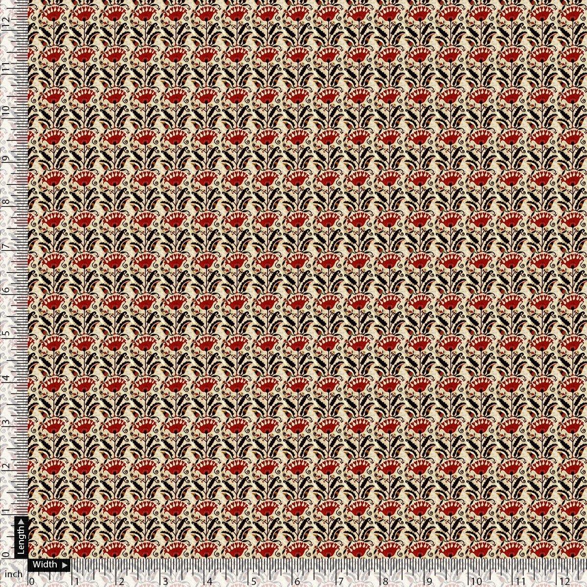 Seamless Opposite Red Flower Pattern Digital Printed Fabric - Rayon - FAB VOGUE Studio®