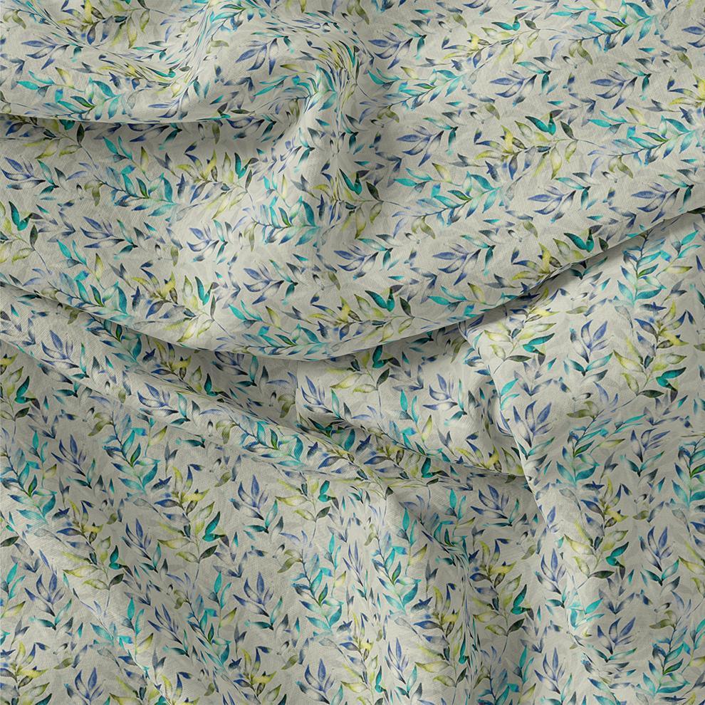 Green And Bluish Leaves Motif Digital Printed Fabric - Rayon - FAB VOGUE Studio®
