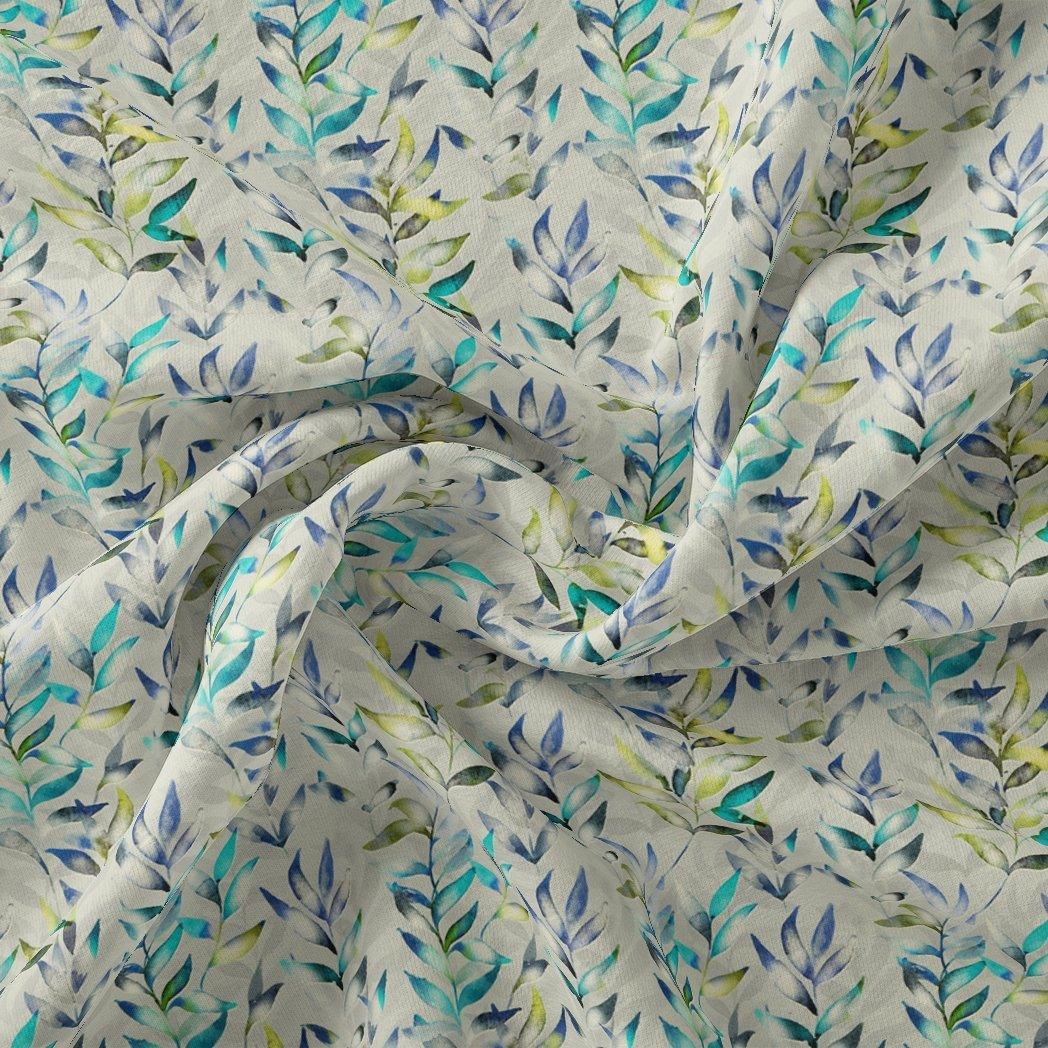 Green And Bluish Leaves Motif Digital Printed Fabric - Rayon - FAB VOGUE Studio®