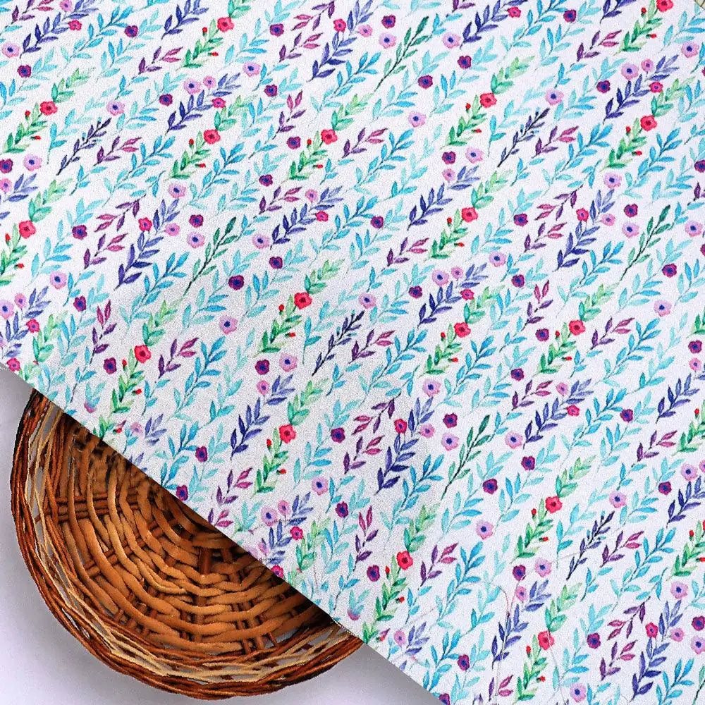 Tiny Multicolour Leaves With Tiny Flower Digital Printed Fabric - Rayon – ra 0 ma017710 110 tiny multicolour leaves with tiny flower digital printed fabric rayon 2