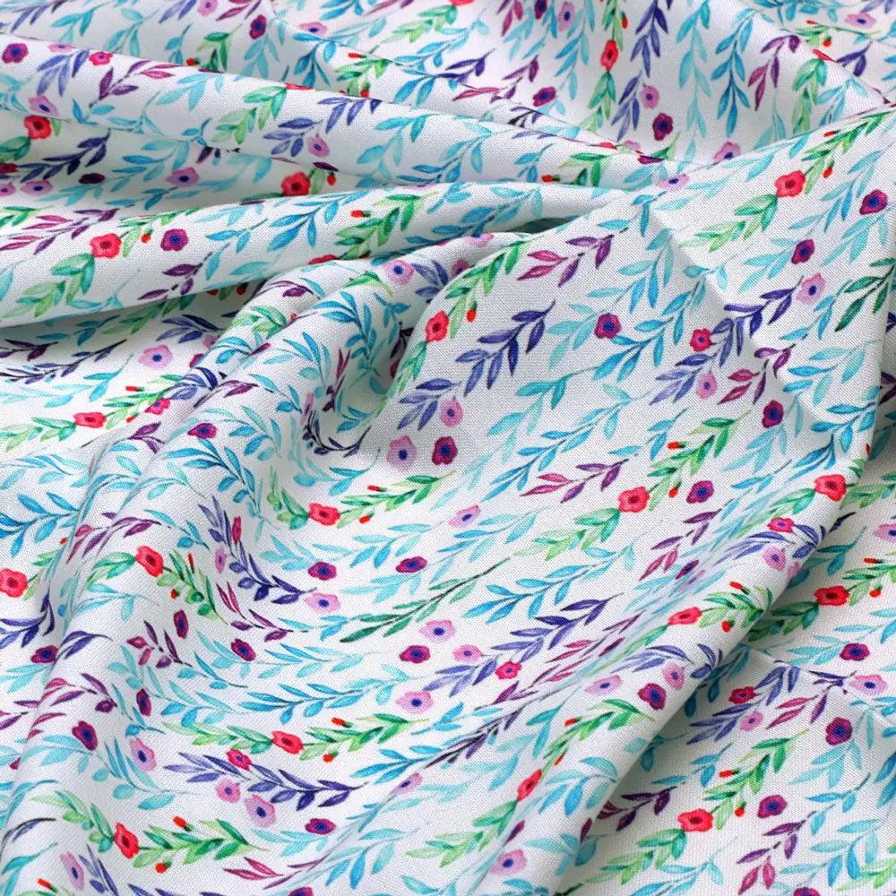 Tiny Multicolour Leaves With Tiny Flower Digital Printed Fabric - Rayon – ra 0 ma017710 110 tiny multicolour leaves with tiny flower digital printed fabric rayon 3