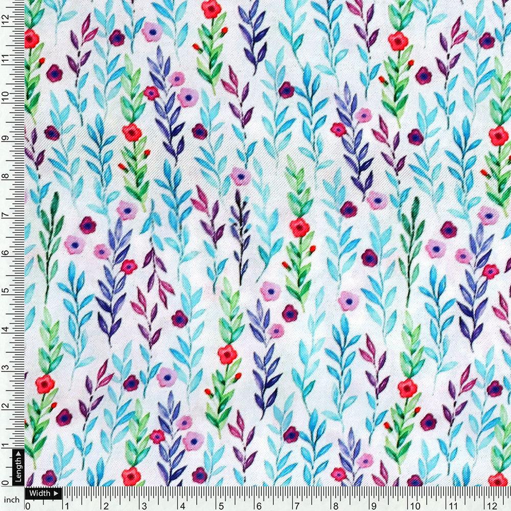 Tiny Multicolour Leaves With Tiny Flower Digital Printed Fabric - Rayon - FAB VOGUE Studio®