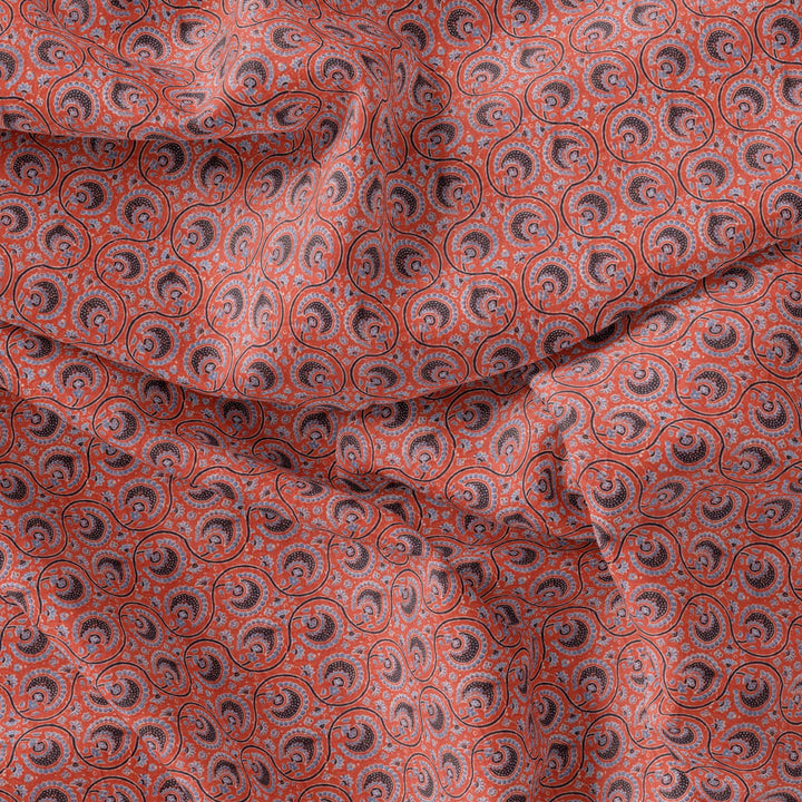 Decorative Quatrefoil With Red Flower Digital Printed Fabric - Rayon - FAB VOGUE Studio®
