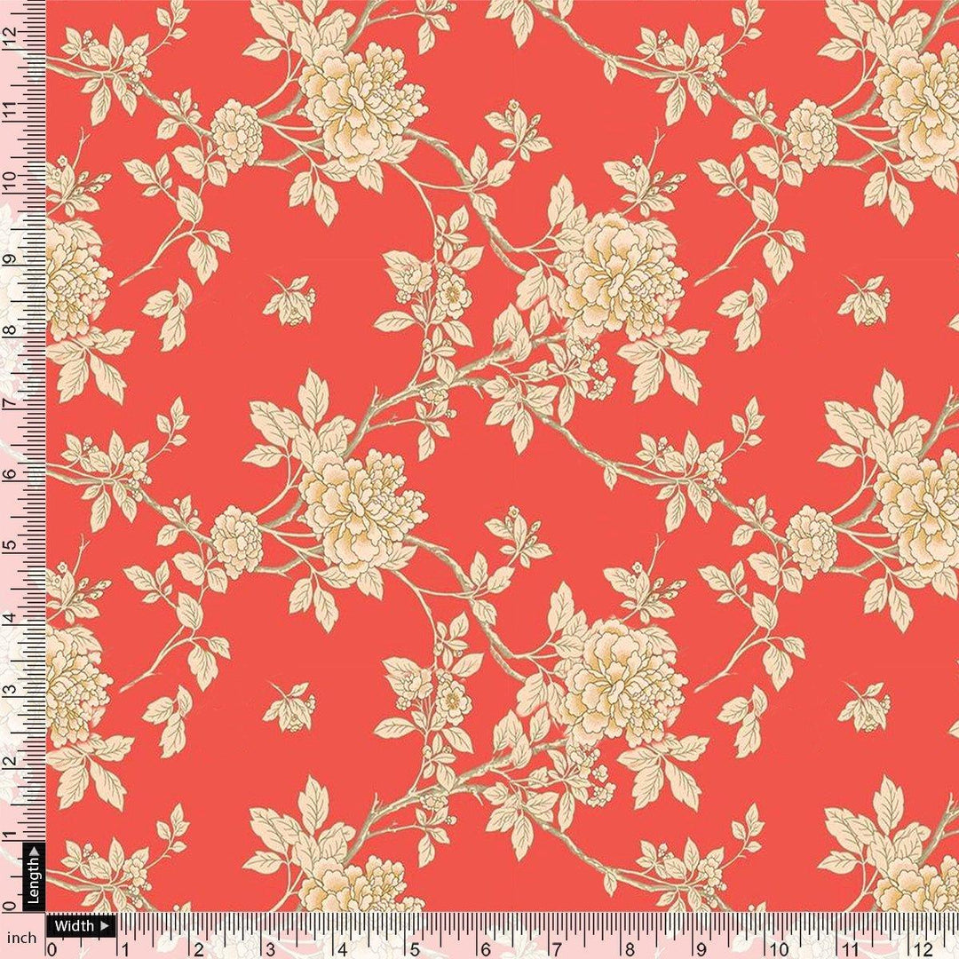 Flower Bunch On Dreamy Orange Digital Printed Fabric - Rayon - FAB VOGUE Studio®
