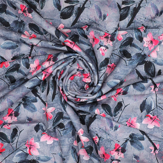 Rustic Looked Pink Flower Digital Printed Fabric - Rayon - FAB VOGUE Studio®