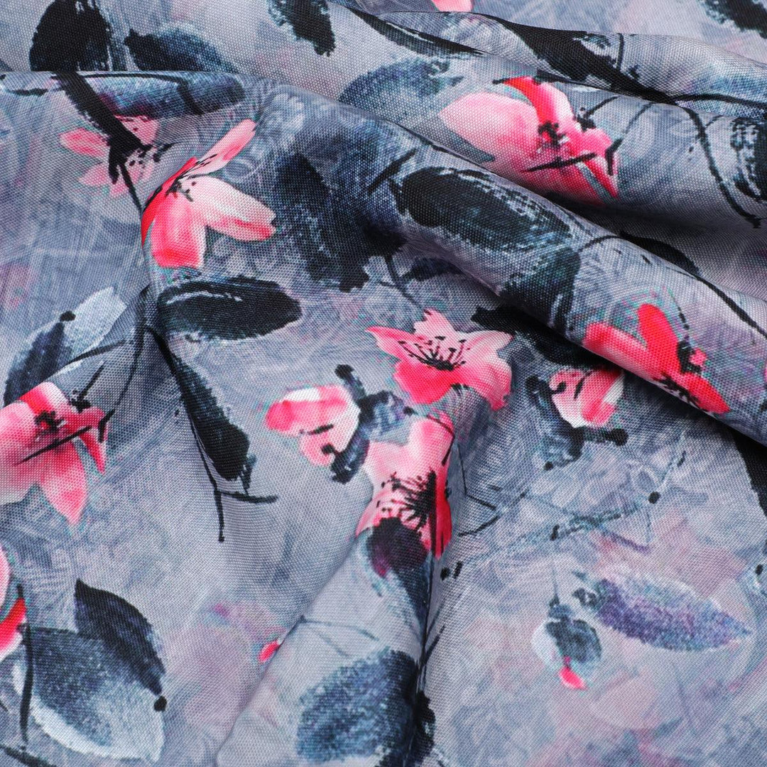 Rustic Looked Pink Flower Digital Printed Fabric - Rayon - FAB VOGUE Studio®