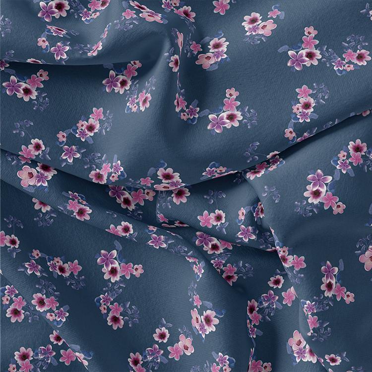 Pinkish Flowers With Neavy Blue Digital Printed Fabric - Rayon - FAB VOGUE Studio®