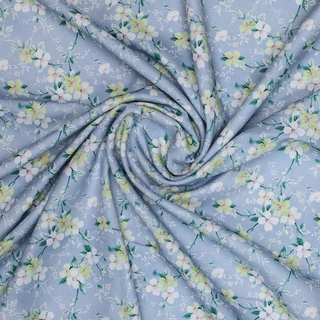 Beautiful White Jasmine Valley Flower Digital Printed Fabric - Rayon – ra 0 ta05677 110 beautiful white jasmine valley flower digital printed fabric rayon 1