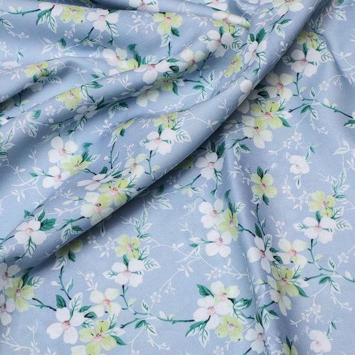 Beautiful White Jasmine Valley Flower Digital Printed Fabric - Rayon - FAB VOGUE Studio®