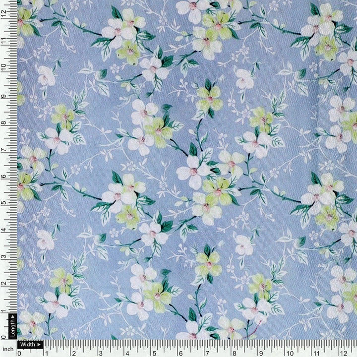 Beautiful White Jasmine Valley Flower Digital Printed Fabric - Rayon - FAB VOGUE Studio®