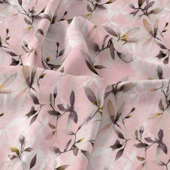 Pinkish Thin And Light Leaves Digital Printed Fabric - Rayon - FAB VOGUE Studio®