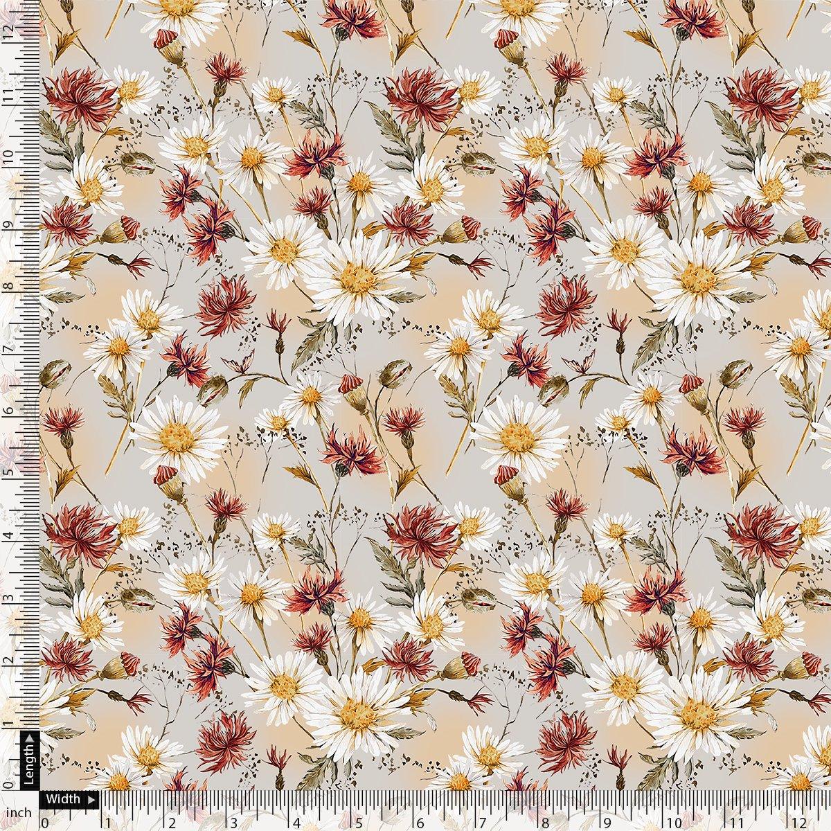 Daisy Branch Of White Flower Digital Printed Fabric - Rayon - FAB VOGUE Studio®