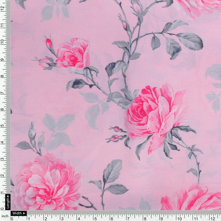 Pink Rose Allover Digital Printed Fabric - Rayon - FAB VOGUE Studio®