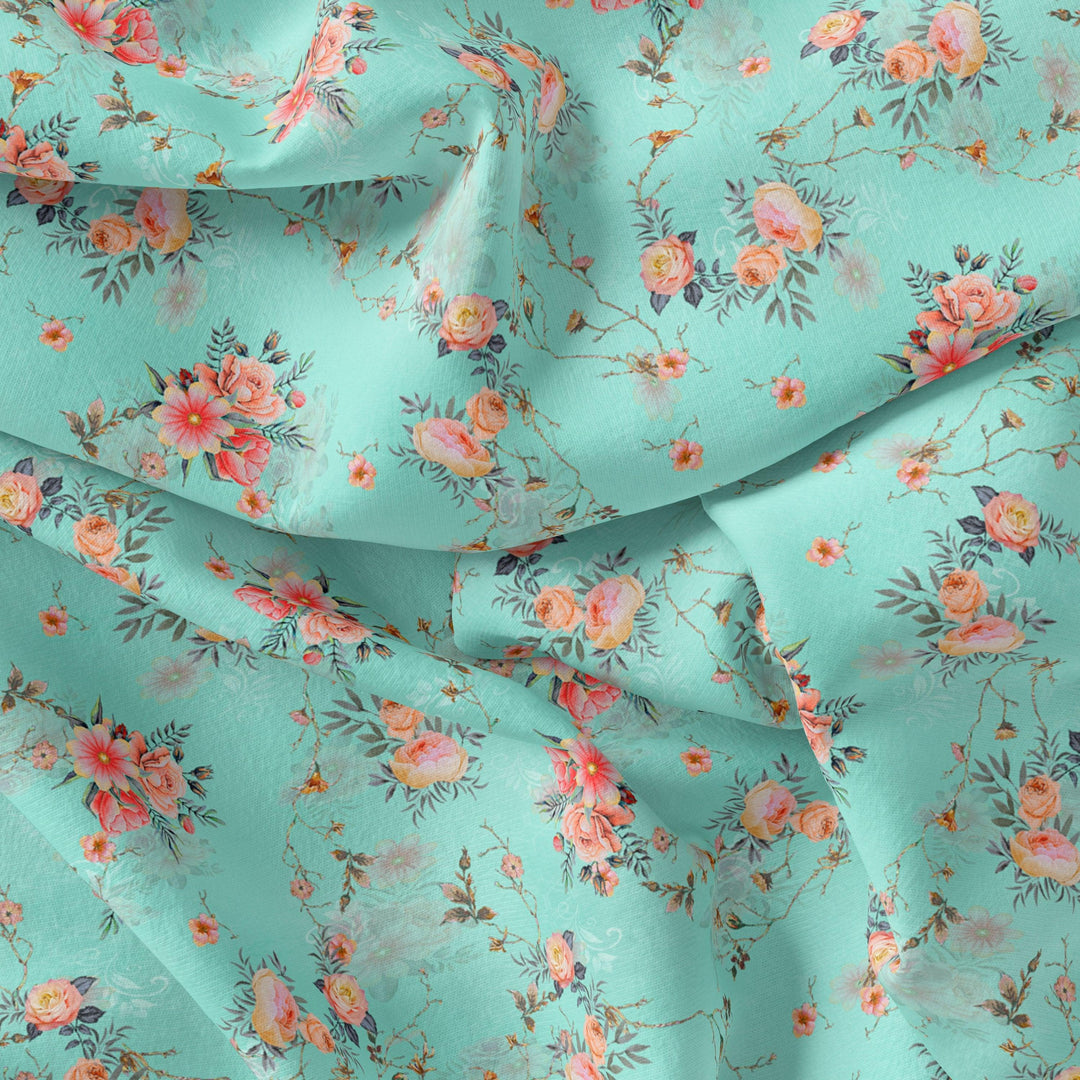 Flower Branch Allover Digital Printed Fabric - Rayon - FAB VOGUE Studio®