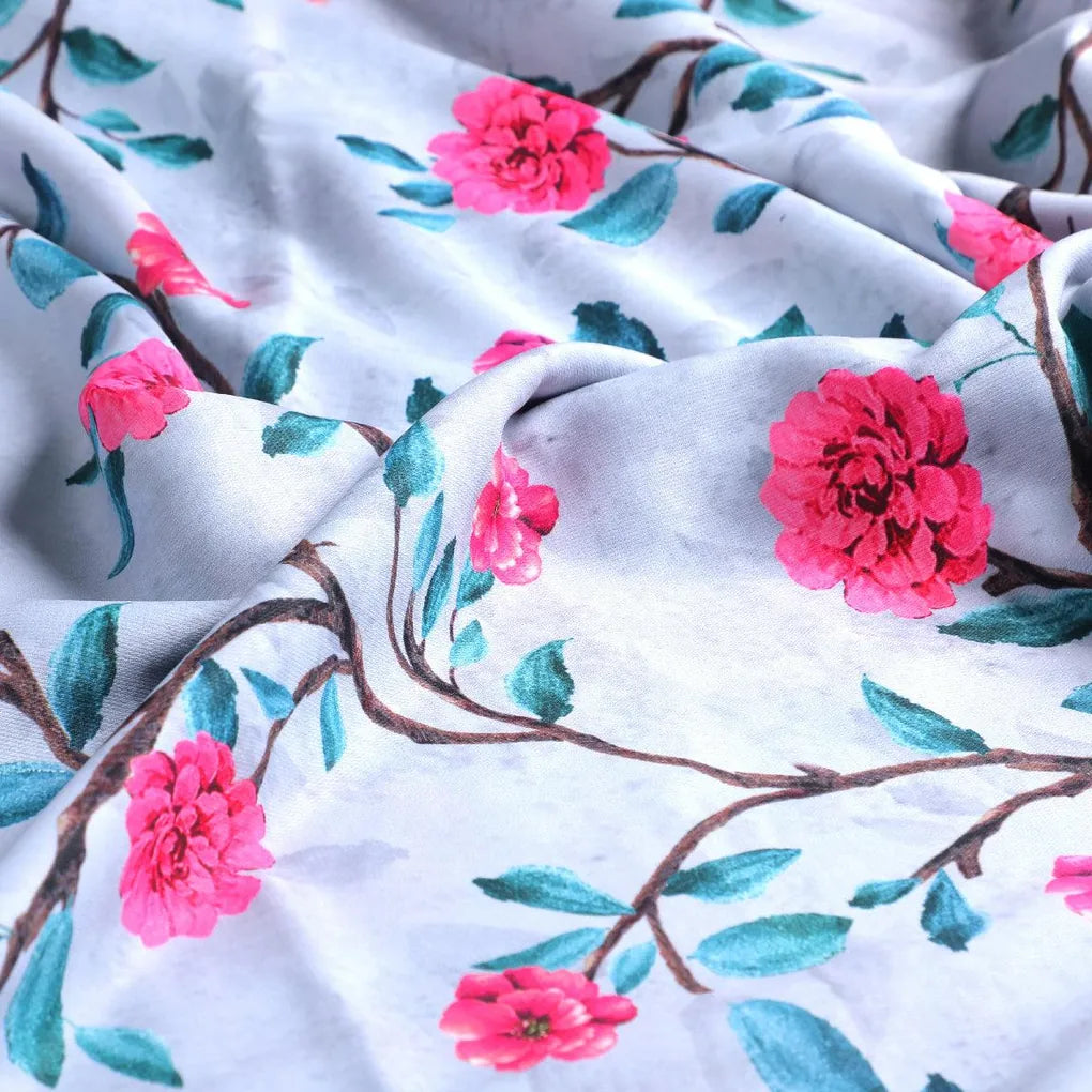 Pink Flower And Branch Digital Printed Fabric - Rayon – ra 0 ta06641p4 110 pink flower and branch digital printed fabric rayon 3