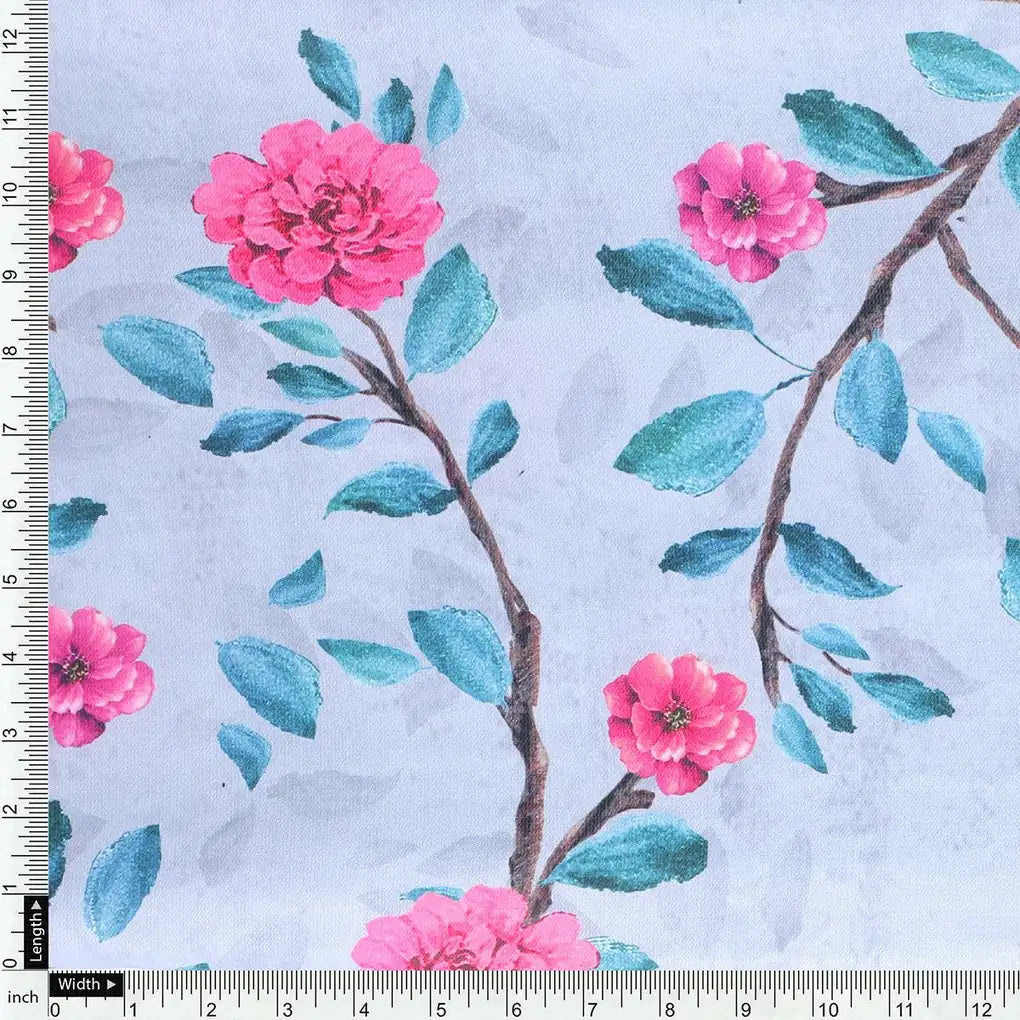 Pink Flower And Branch Digital Printed Fabric - Rayon – ra 0 ta06641p4 110 pink flower and branch digital printed fabric rayon 4