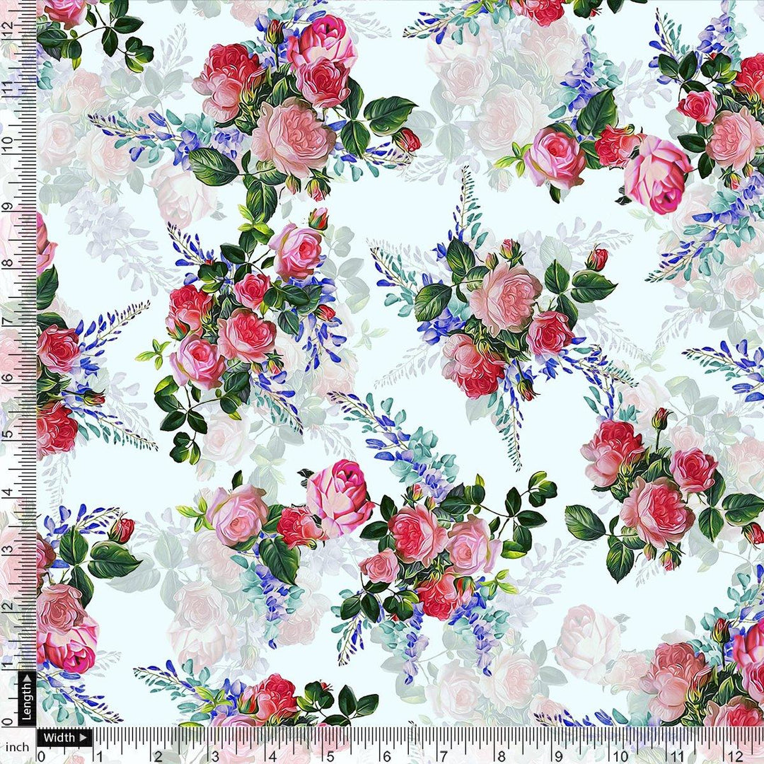 Red Rose Bunch Repeat Digital Printed Fabric - Rayon - FAB VOGUE Studio®