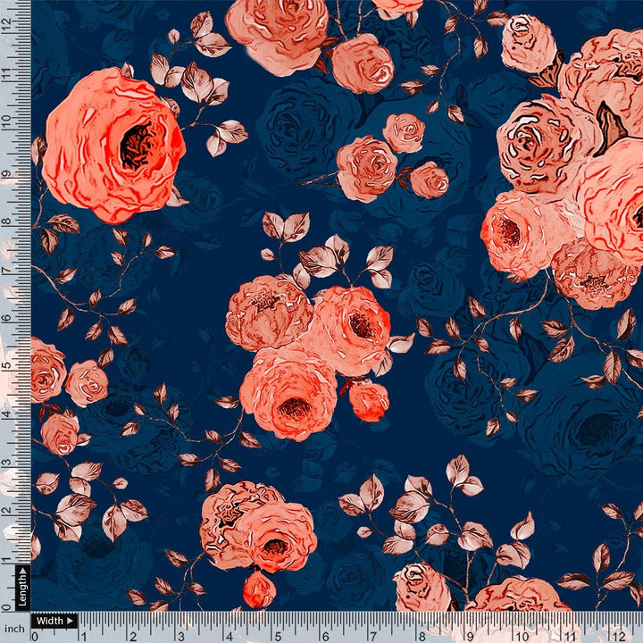 Redish Floral Repeat Digital Printed Fabric - Rayon - FAB VOGUE Studio®