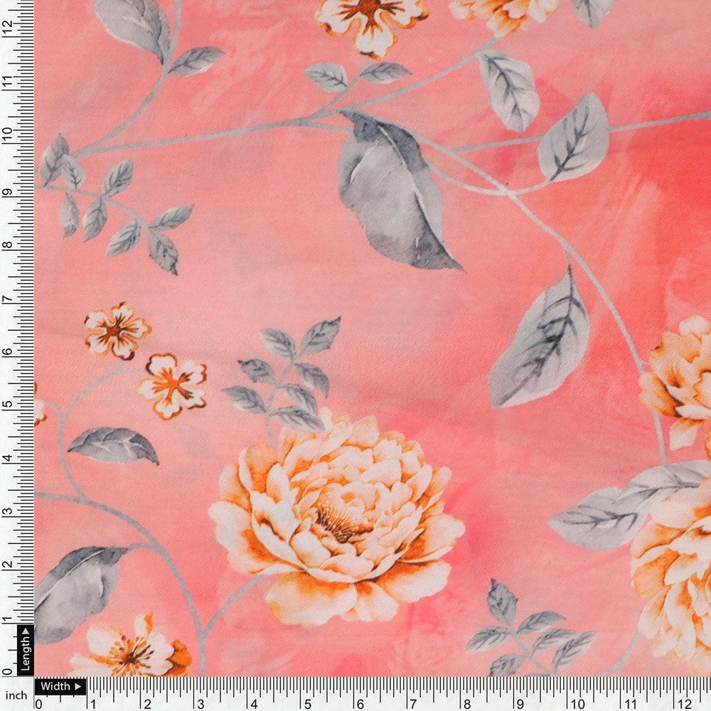 Beautiful Red Base Floral Vine Digital Printed Fabric - FAB VOGUE Studio®
