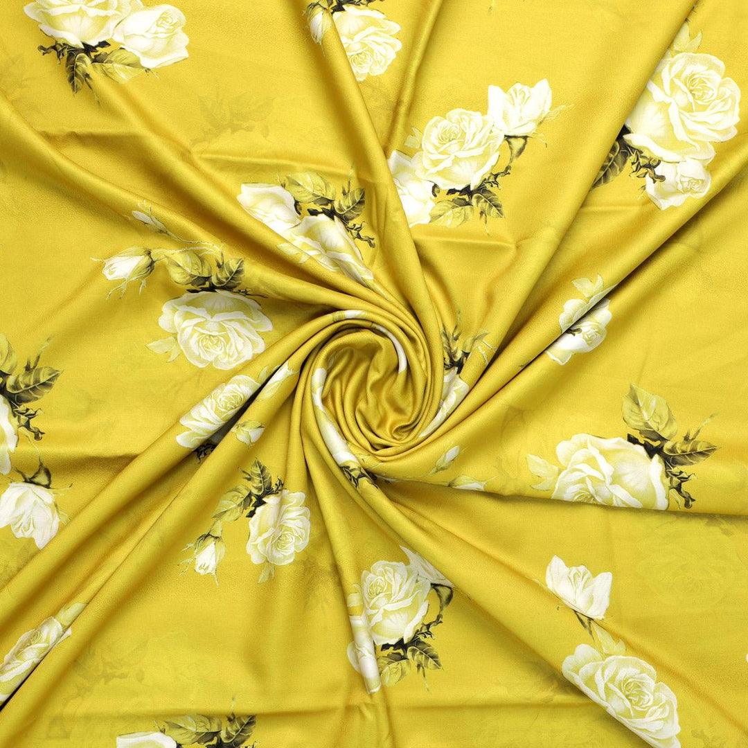 Lemon Yellow Flower Allover Digital Printed Fabric - Rayon - FAB VOGUE Studio®