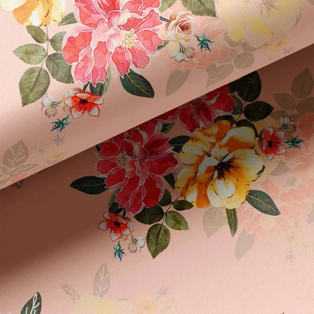 Colorful Floral Peach-Base Digital Printed Fabric – ra 0 ta07199p3 110 colorful floral peach base digital printed fabric 3