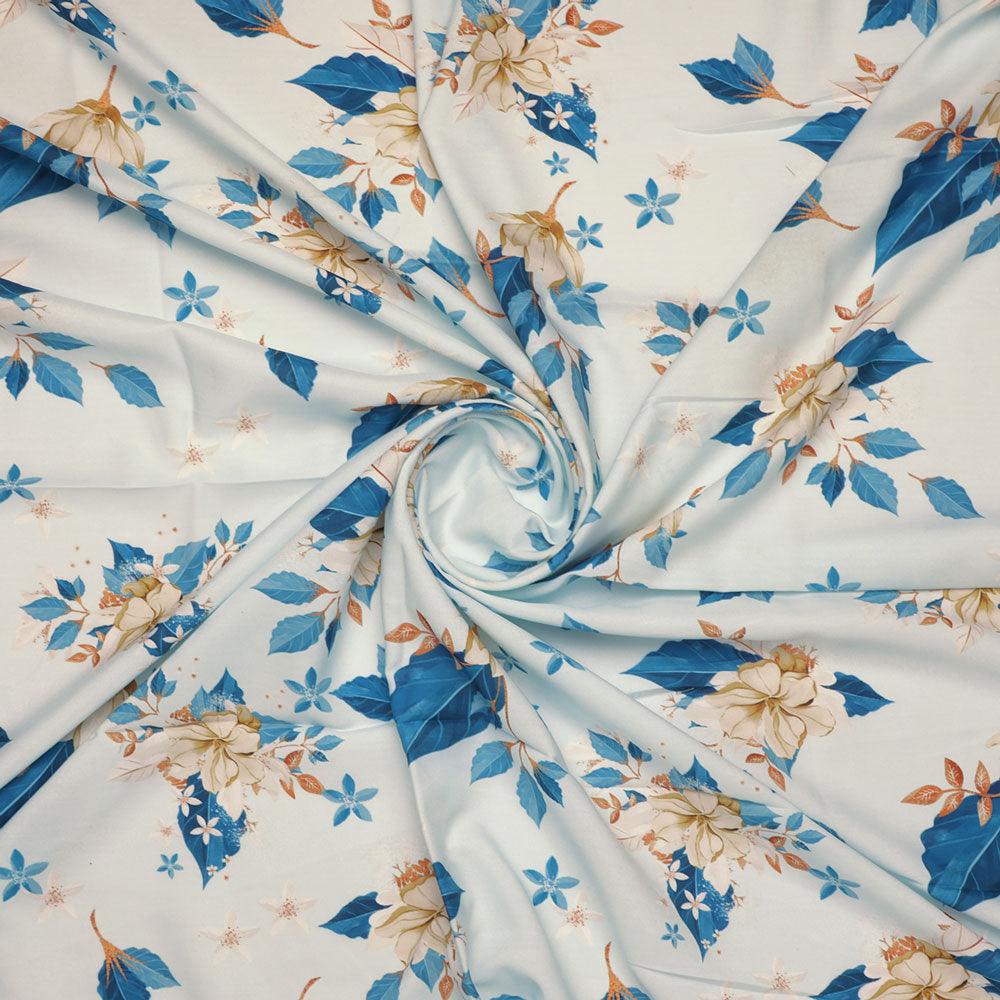 Flower On Ocean Blue Digital Printed Fabric - Rayon - FAB VOGUE Studio®