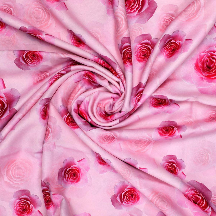 Pinkish Rose Allover Digital Printed Fabric - Rayon - FAB VOGUE Studio®