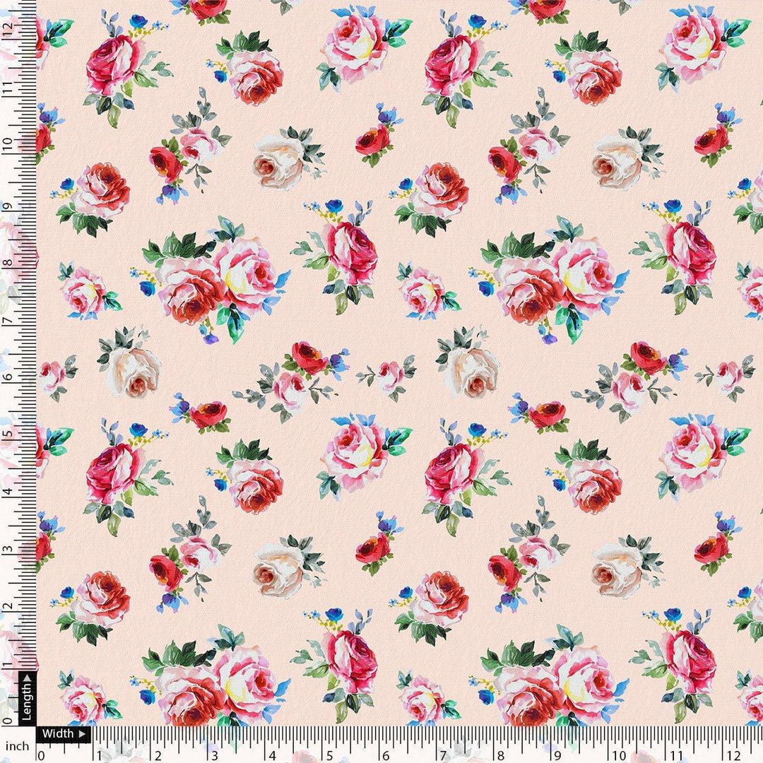 Exotic Blooms Water Color Cream Rose Digital Printed Fabric - Rayon - FAB VOGUE Studio®