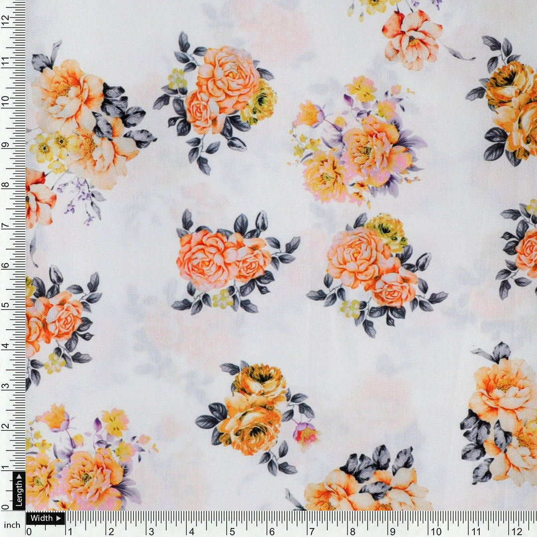 Yellow Lonicera Grey Leafs Digital Printed Fabric - Rayon - FAB VOGUE Studio®