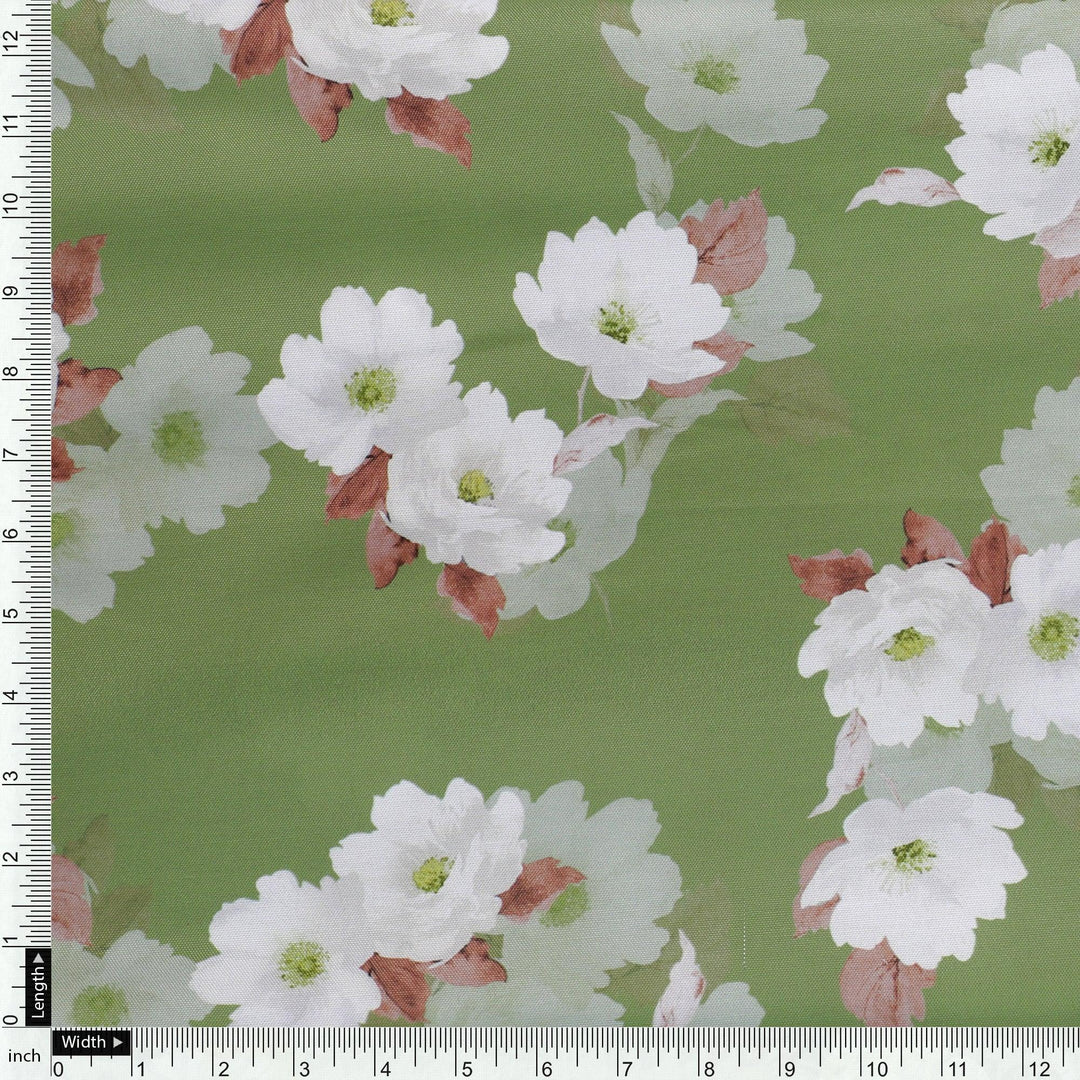 Lovely White Rose Digital Printed Fabric - Rayon - FAB VOGUE Studio®