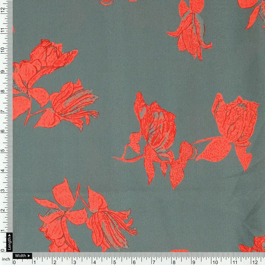 Tulips Roses With Orange Colour Digital Printed Fabric - Rayon – ra 0 ta08519 110 tulips roses with orange colour digital printed fabric rayon 4