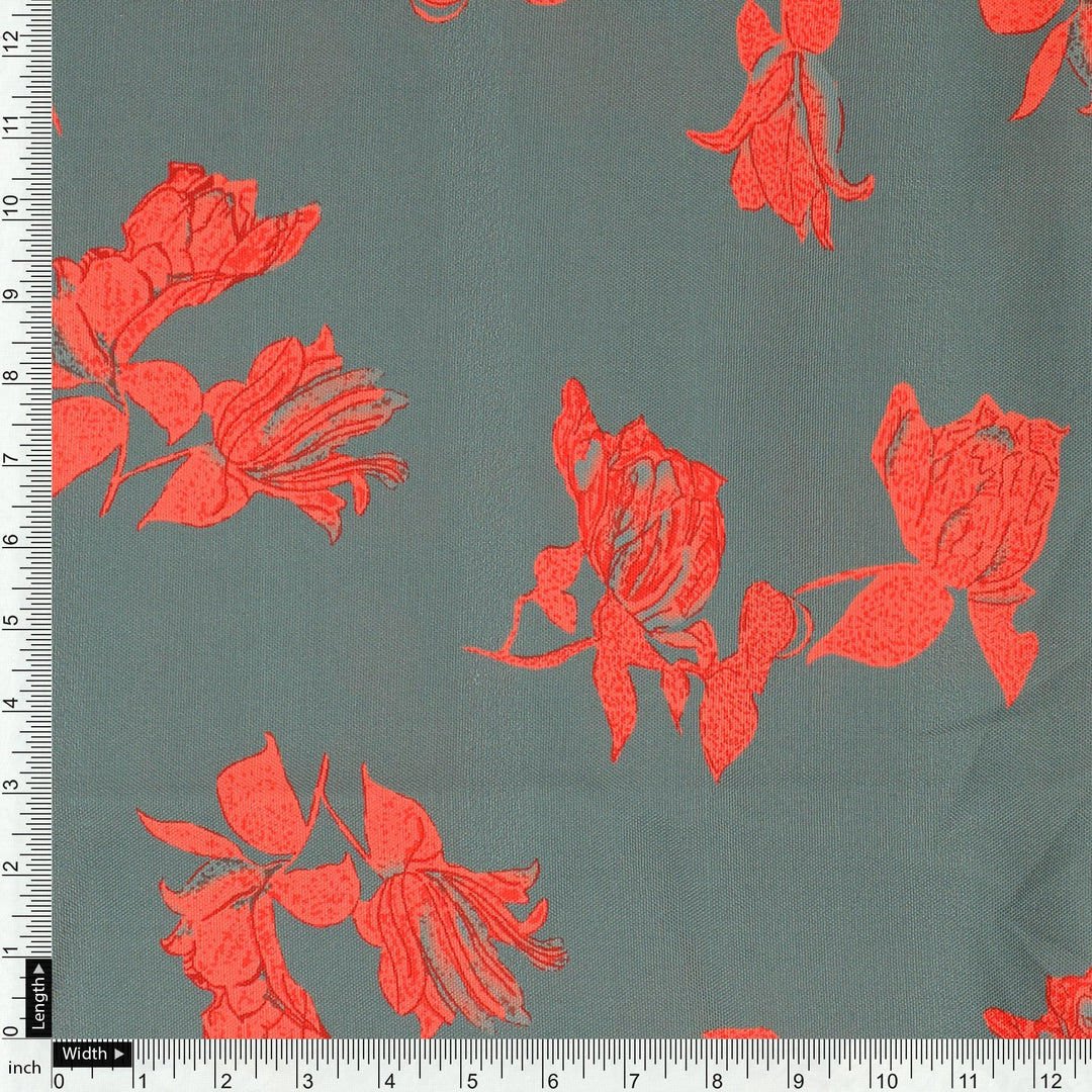 Tulips Roses With Orange Colour Digital Printed Fabric - Rayon - FAB VOGUE Studio®