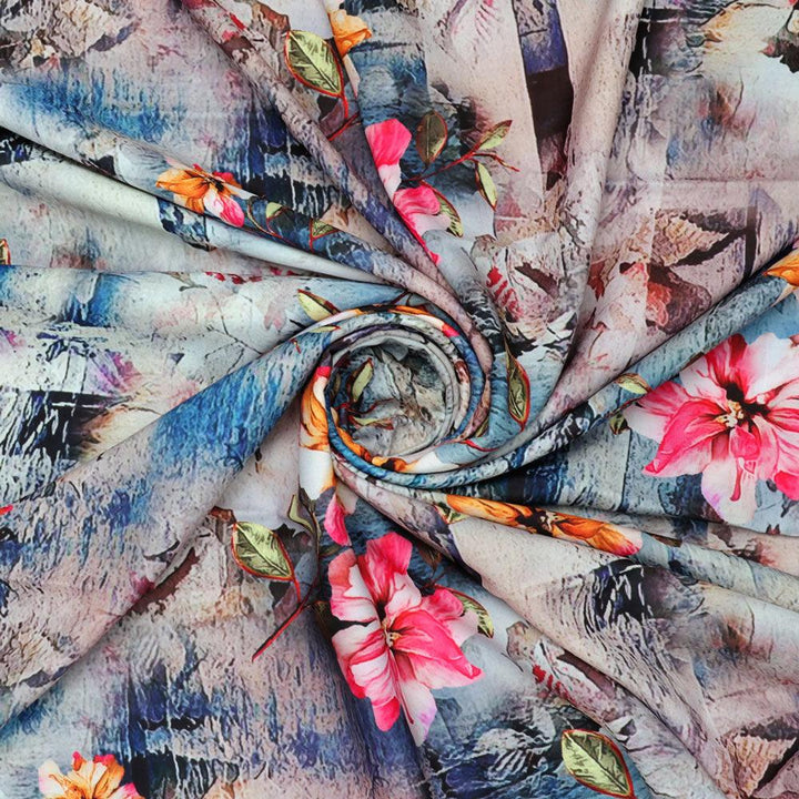 Periwinkle Flower Paper Art Digital Printed Fabric - Rayon - FAB VOGUE Studio®