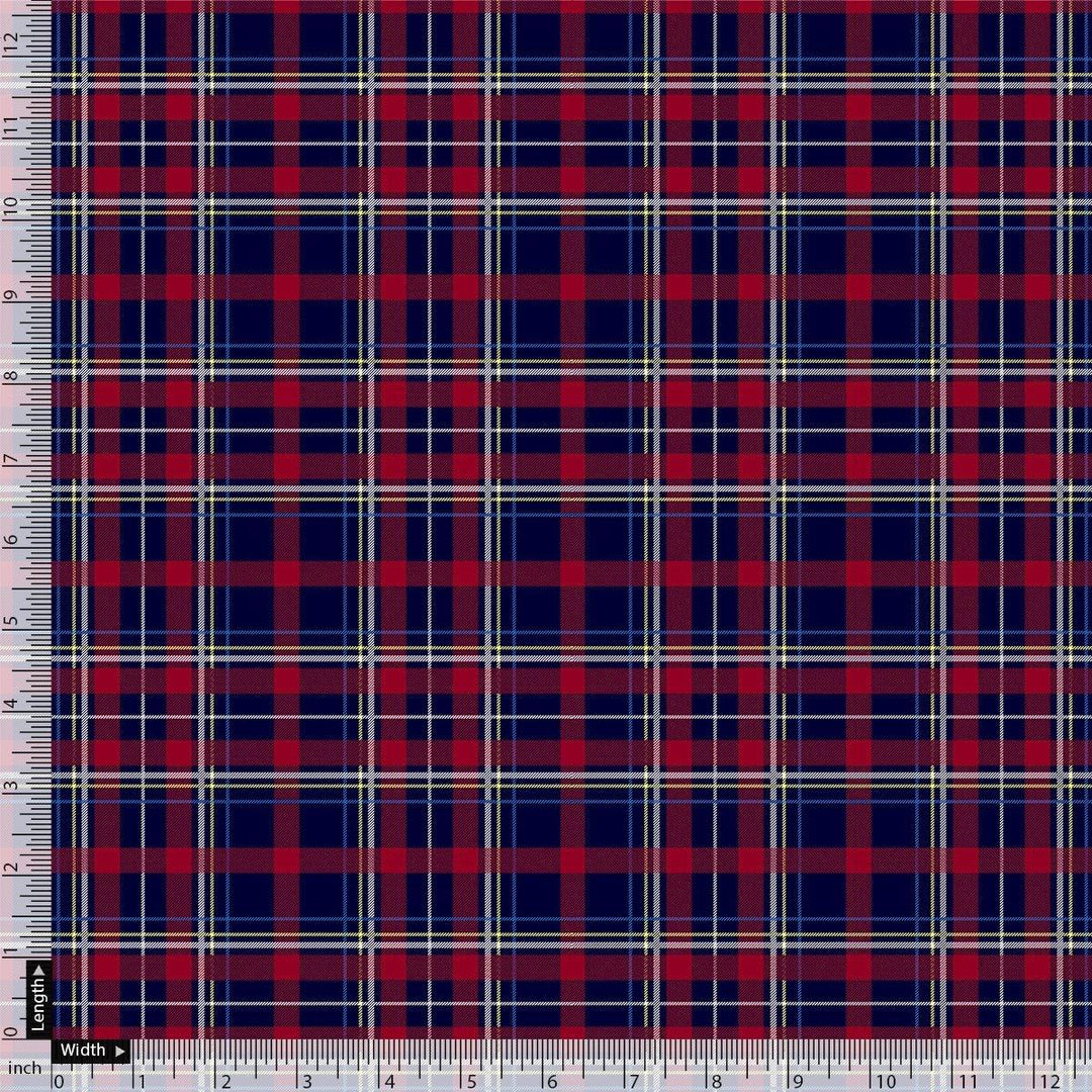 Gingham Pattern With Red And Blue Colour Digital Printed Fabric - Rayon - FAB VOGUE Studio®