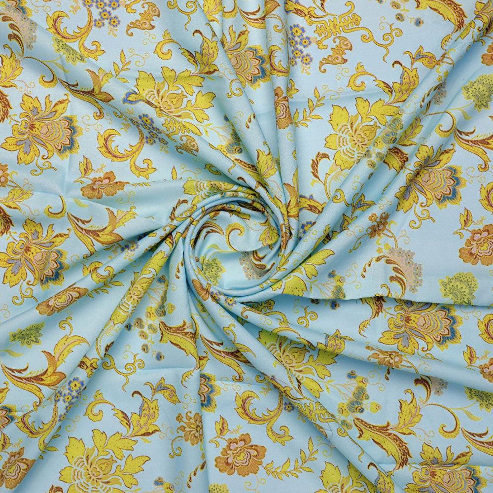 Royal Golden Flower Branch Digital Printed Fabric - Rayon - FAB VOGUE Studio®