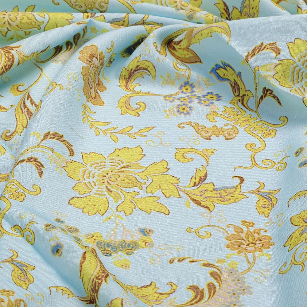 Royal Golden Flower Branch Digital Printed Fabric - Rayon - FAB VOGUE Studio®