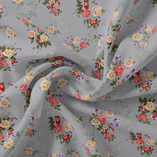 Natural Colourful Roses Digital Printed Fabric - Rayon - FAB VOGUE Studio®