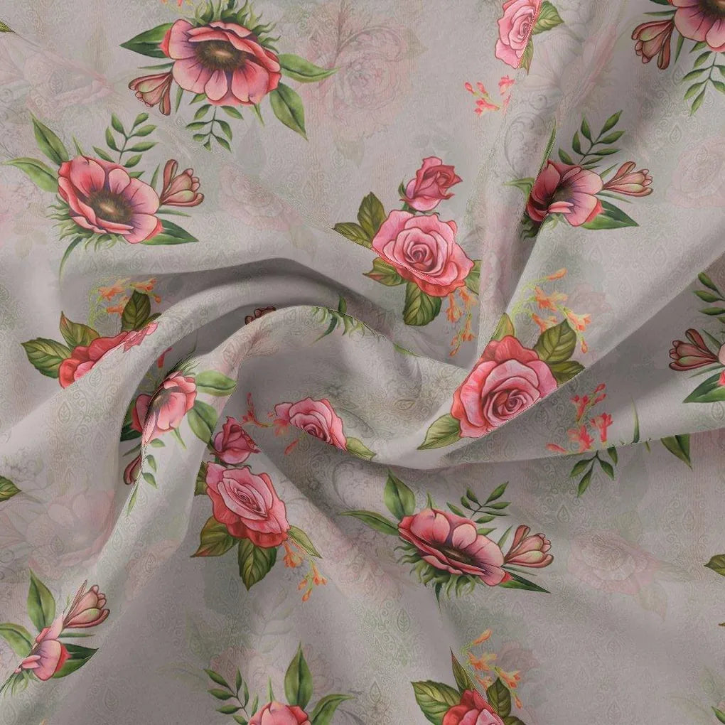 Pink Buttercup Flower Bunch Digital Printed Fabric - Rayon – ra 0 ta08788 110 pink buttercup flower bunch digital printed fabric rayon 1
