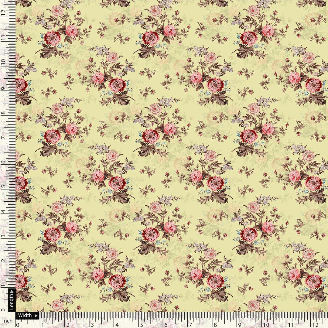 Chrysanthemum And Roses Bunch Digital Printed Fabric - Rayon - FAB VOGUE Studio®