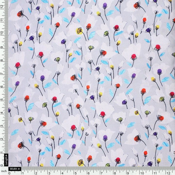 Colourful Flower Chintz With Small Leaves Digital Printed Fabric - Rayon - FAB VOGUE Studio®