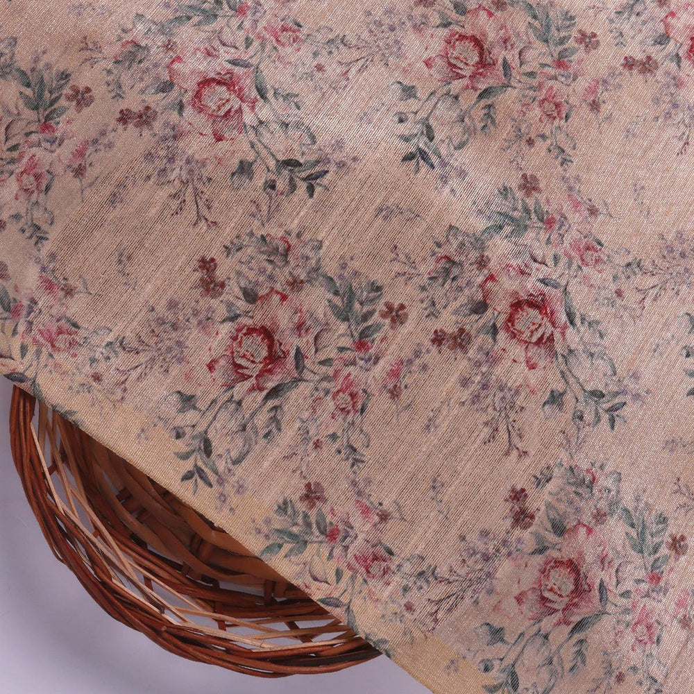 Big Floral Chintz Allover Digital Printed Fabric - Tusser Silk - FAB VOGUE Studio®