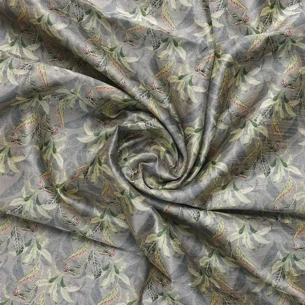 Pista Flower On Grey Digital Printed Fabric  - Tusser Silk – ts 0 ma013654 110 pista flower on grey digital printed fabric tusser silk 1