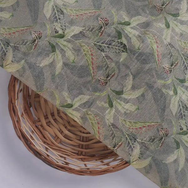 Pista Flower On Grey Digital Printed Fabric  - Tusser Silk – ts 0 ma013654 110 pista flower on grey digital printed fabric tusser silk 2 - alternate view