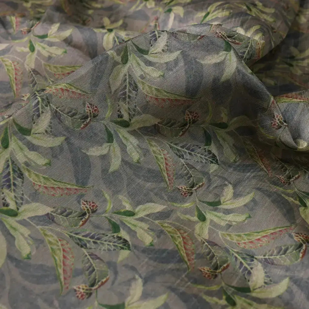 Pista Flower On Grey Digital Printed Fabric  - Tusser Silk – ts 0 ma013654 110 pista flower on grey digital printed fabric tusser silk 3