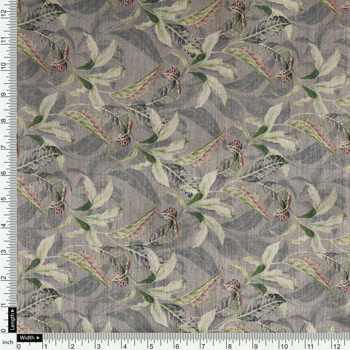 Pista Flower On Grey Digital Printed Fabric - Tusser Silk - FAB VOGUE Studio®