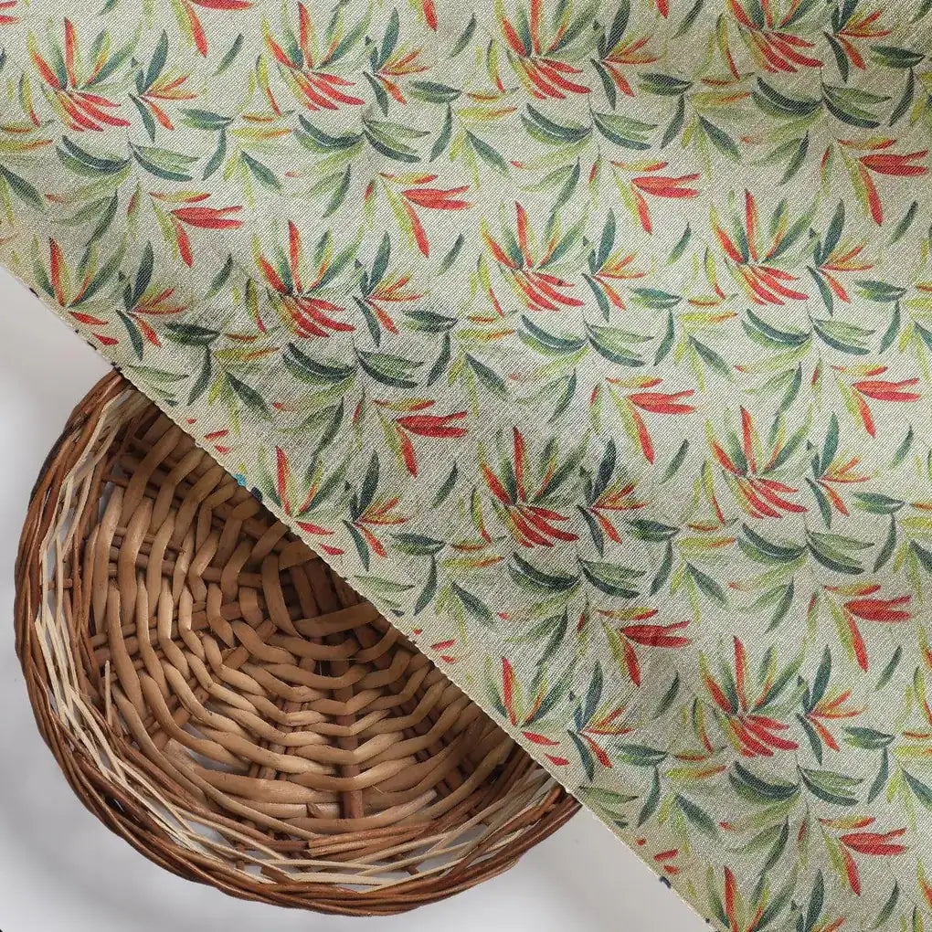 Hand Painted Leaves Allover Digital Printed Fabric  - Tusser Silk – ts 0 ma013689 110 hand painted leaves allover digital printed fabric tusser silk 2